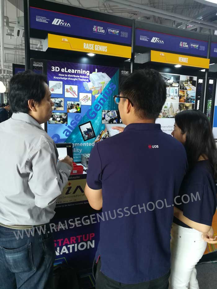RaiseGenius ออกแสดงนวัตกรรม การสอนหุ่นยนต์ ระดับ ประถม มัธยม ด้วย 3D eLearning ในงาน StartUp Thailand 2019 ที่ True Digital